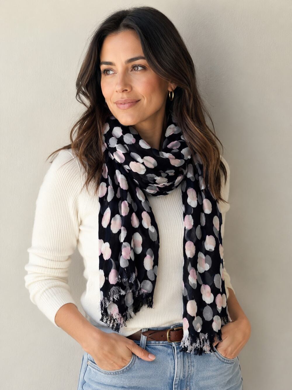 Kate Spade Steal the Spotlight Black Pink Gray Print 100% Silk Oblong Scarf 79”